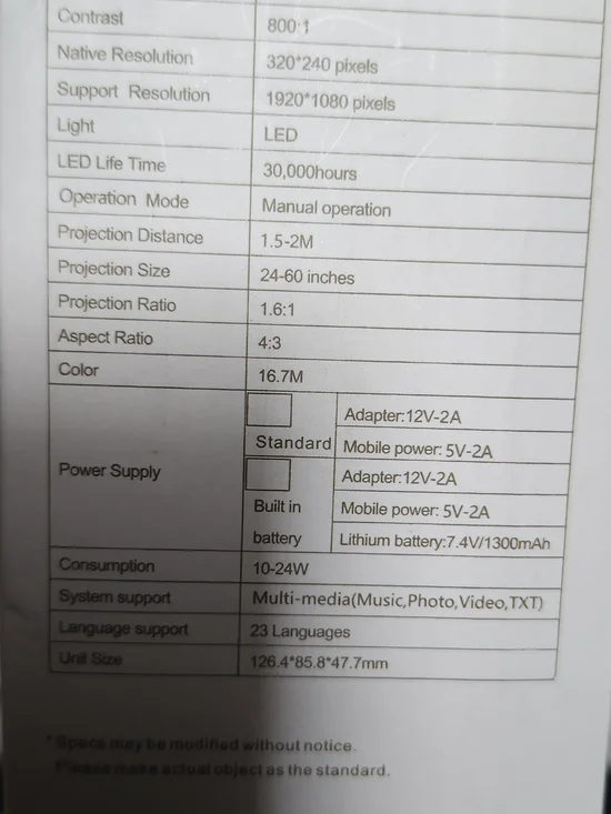 Compact White and Yellow Mini Projector with Remote - Picture 5 of 5